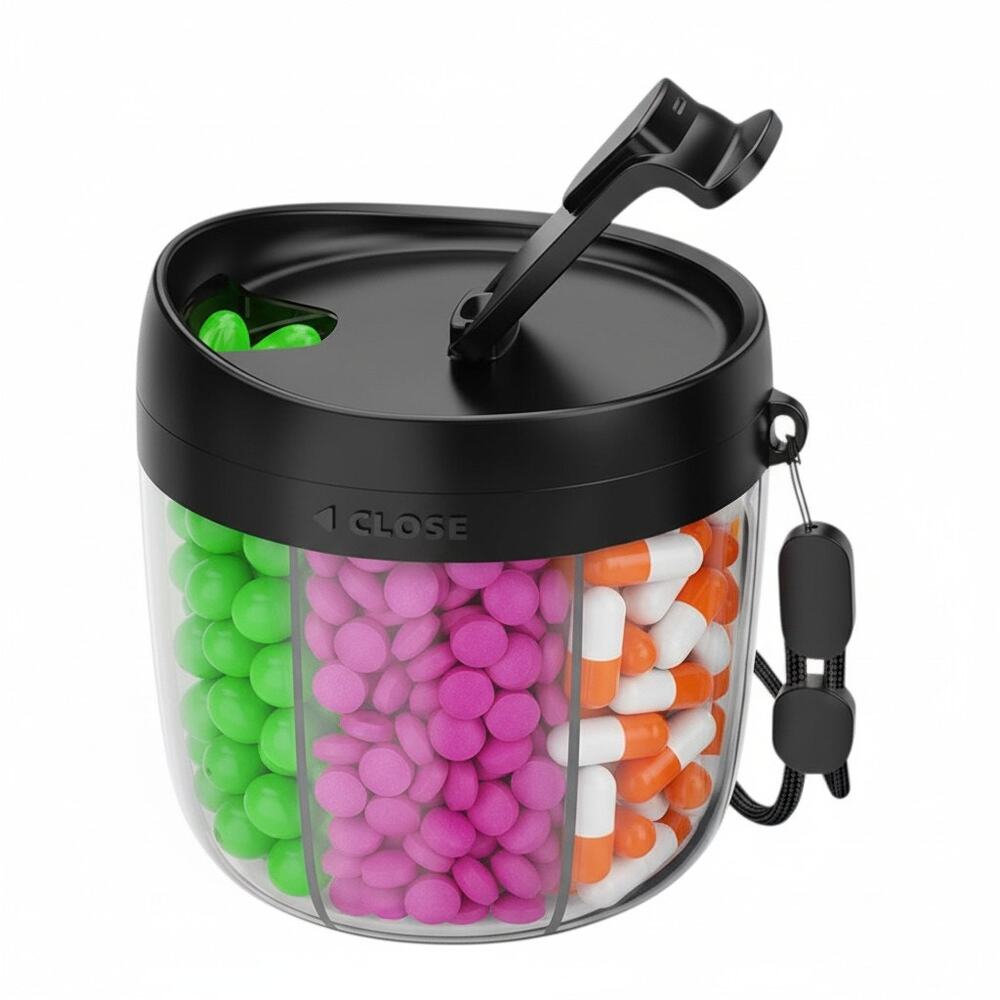 Pill Dispenser, Cute Portable 7 Compartments, Anti-Mix Pill Organizer (Black)